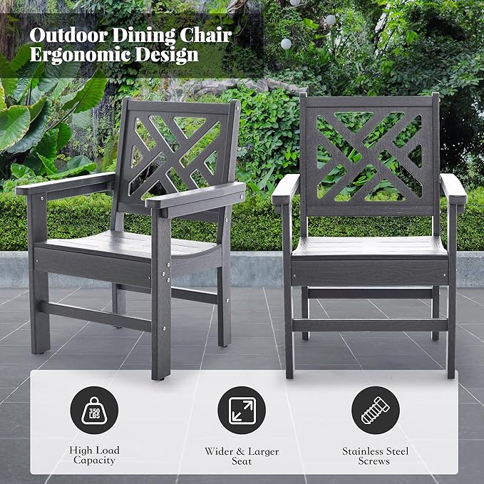 HDPE Outdoor Dining Set,5-Piece Outdoor Table and Chairs Include 4 Armchair Chairs and 35.5" Square Patio Dining Table with Umbrella Hole (Gray)