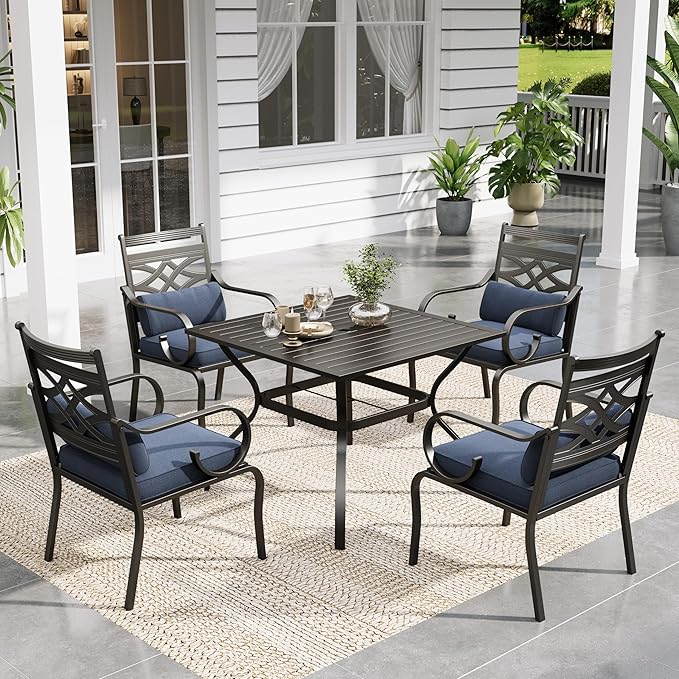 Sophia and William Outdoor Patio Dining Set for 4, Outdoor Table and Chairs, Removable Seat Cushions, Black 37" Patio Dining Table,Blue
