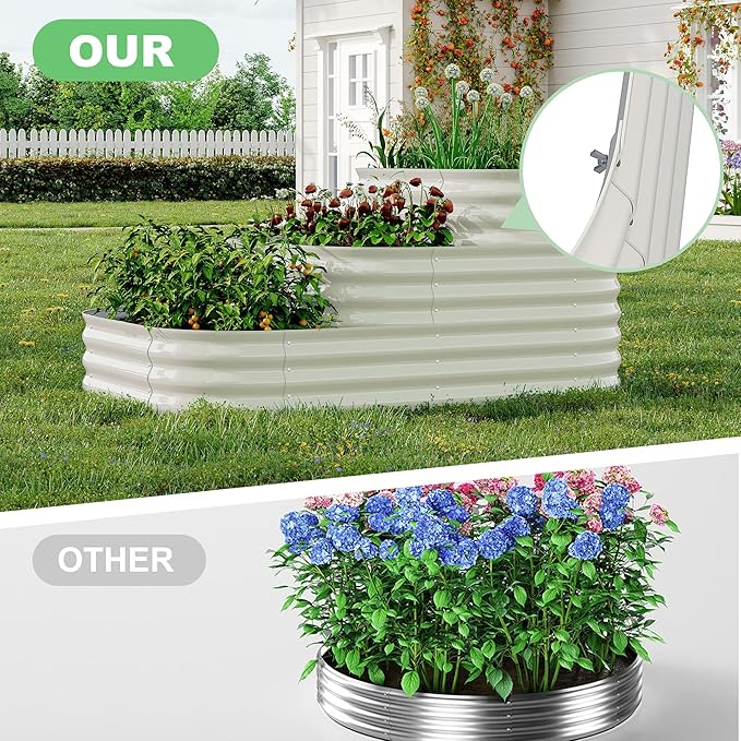 Galvanized Raised Garden Bed Kit - 61x42x31 in Outdoor Planter Box for Vegetables, Herbs, Flowers. Modular 3-in-1 Raised Garden Beds Outdoor with Open Base, Garden Box for Deep Root Growth, White