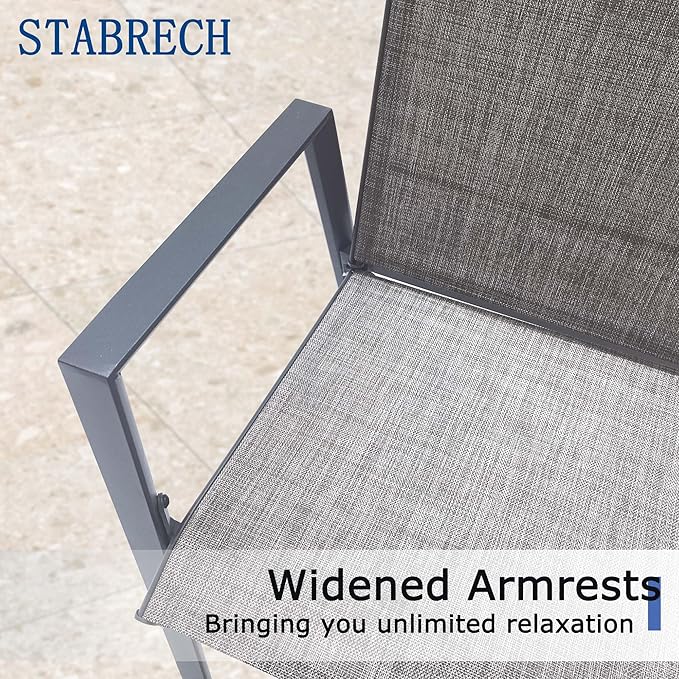 Outdoor Bar Stools Set of 2, 44'' Patio Bar Chairs with Textile High Back, Bar Height Chairs with Straight Armrest and Footrest, Grey