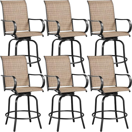 Yaheetech Patio Swivel Bar Stools Outdoor Chairs Set of 6 Outdoor High Bistro Stools Outdoor Furniture, All-Weather Patio Stools for Outside, Beach, Lawn, Poolside and Garden, Black/Brown