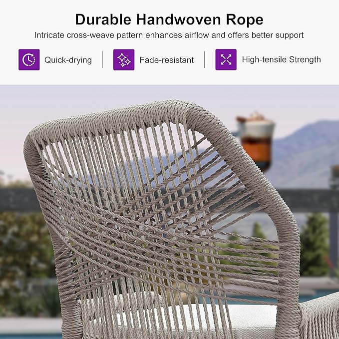 PURPLE LEAF Patio Bar Stool Bar Height Set of 2 Outdoor Rattan Chairs with Back Modern Aluminum Woven Barstools for Garden Indoor Kitchen Coffee