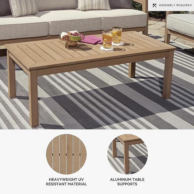 Signature Design by Ashley Hallow Creek Casual UV Resistant Resin Outdoor Coffee Table, Light Brown