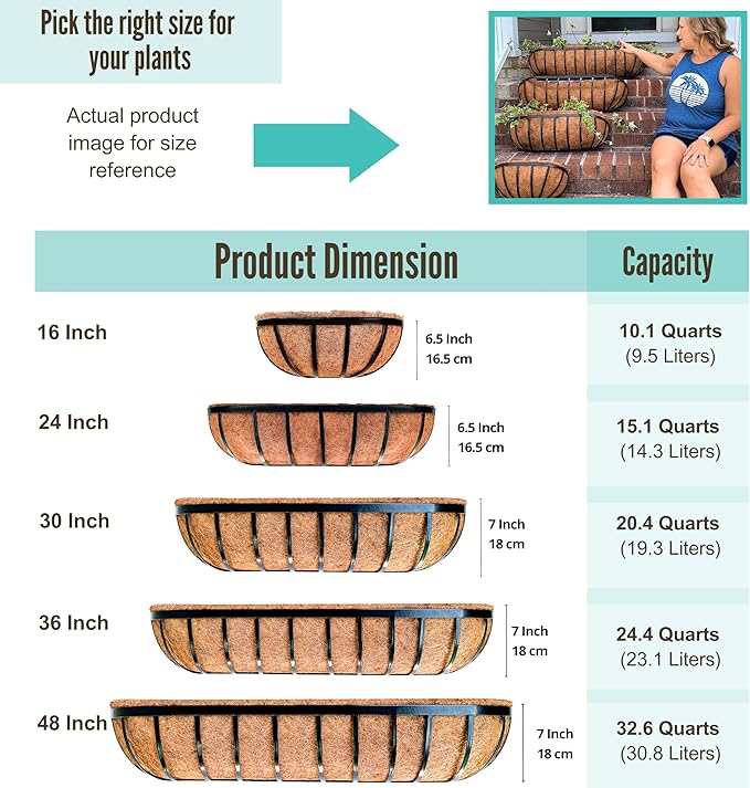 LaLaGreen Outdoor Wall Planter - 6 Pack, 30 Inch Large Metal Basket with Coco Liner, Long Window Flower Box Deck Railings Hanging Horse Trough Balcony Plant Pot Garden Fence Balcony Patio Rail