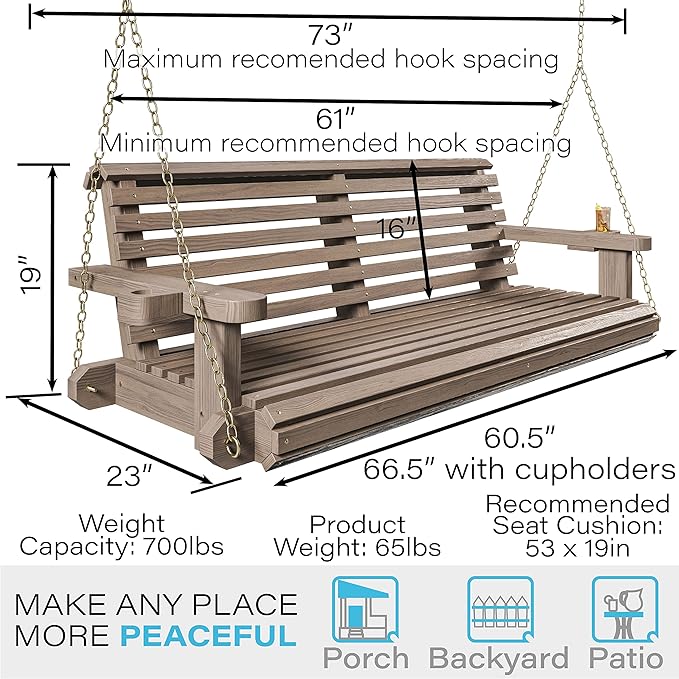Porchgate Amish Heavy Duty 800 Lb Roll Comfort Treated Porch Swing W/Chains (5 Foot, Warm Walnut Stain)