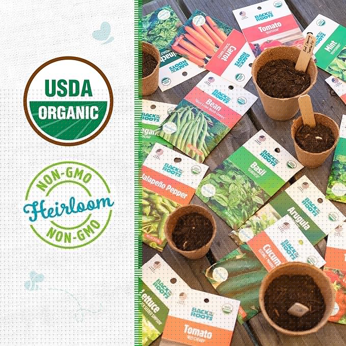 Back to the Roots Heirloom Organic, Non-GMO & USA Grown Seeds, 30ct Herb, Fruit, and Veggies, Assortment May Vary, Guaranteed to Grow