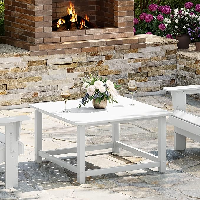 WestinTrends Malibu Low Outdoor HDPE Square Patio Coffee Table, White