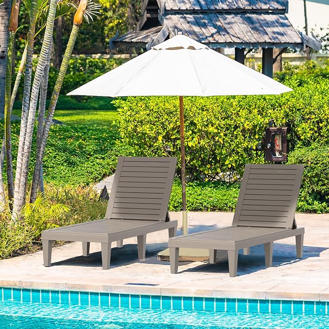 ROJIK Outdoor Chaise Lounge Chair Set of 4,with 5-Position Adjustable Backrest,Waterproof & Lightweight | Durable Indoor/Outdoor Patio Lounger Chair for Garden Pool Beach,Grey