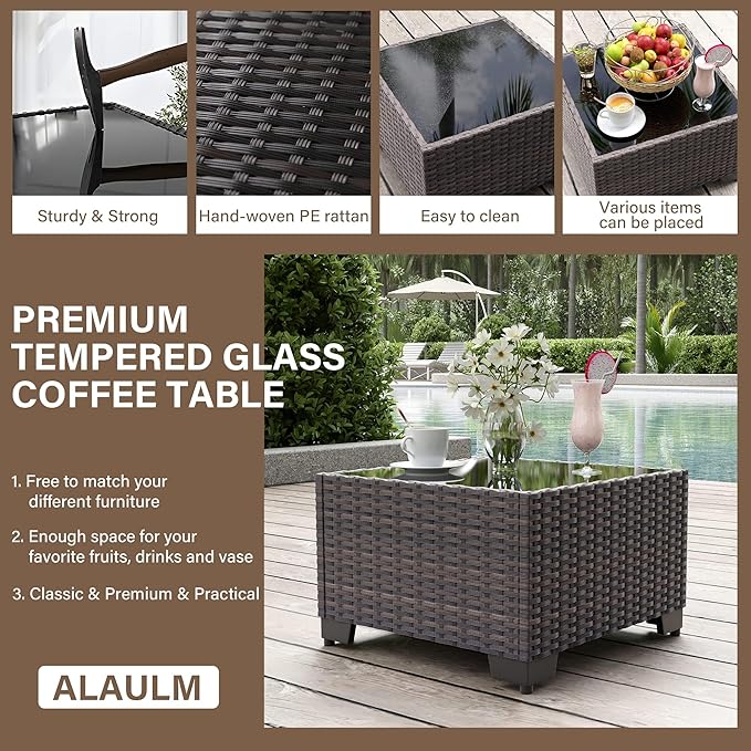 ALAULM 13 Pieces Outdoor Patio Furniture Set with Propane Fire Pit Table Outdoor Sectional Sofa Sets Patio Furniture 43" Gas Fire Pit Brown PE Rattan Patio Conversation Set w/10 Cushions (Grey)