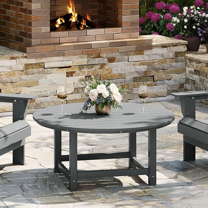 WestinTrends Malibu Low Outdoor HDPE Round Patio Coffee Table, Gray