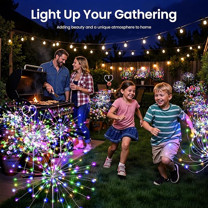 Solar Lights Outdoor, 120LED 8pack Fairy Garden Lights Decor for Outside Fireworks Lights Solar Powered for Yard, Patio, Pathway, Walkway, Balcony,Multicolor
