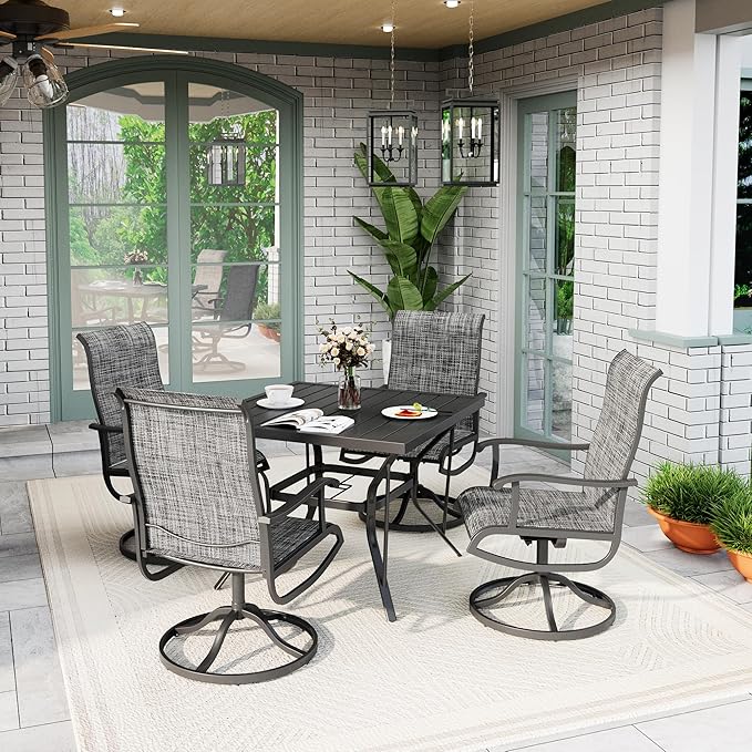 5-Piece Outdoor Dining Set, Patio Furniture Set with Textilene Swivel Chairs, Outdoor Table & 4 Chairs for Garden, Backyard, Poolside, Deck, Charcoal
