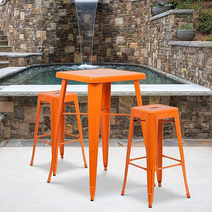 Flash Furniture Lily 4 Pack Commercial Grade 30" High Backless Orange Metal Indoor-Outdoor Barstool with Square Seat