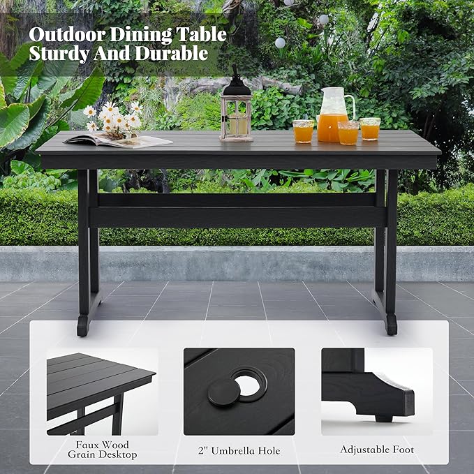 HDPE Dining Table Set for 4,5-Piece Outdoor Table and Chairs Include 4 Dining Chairs and 62.5" Patio Dining Table with Umbrella Hole (Black)