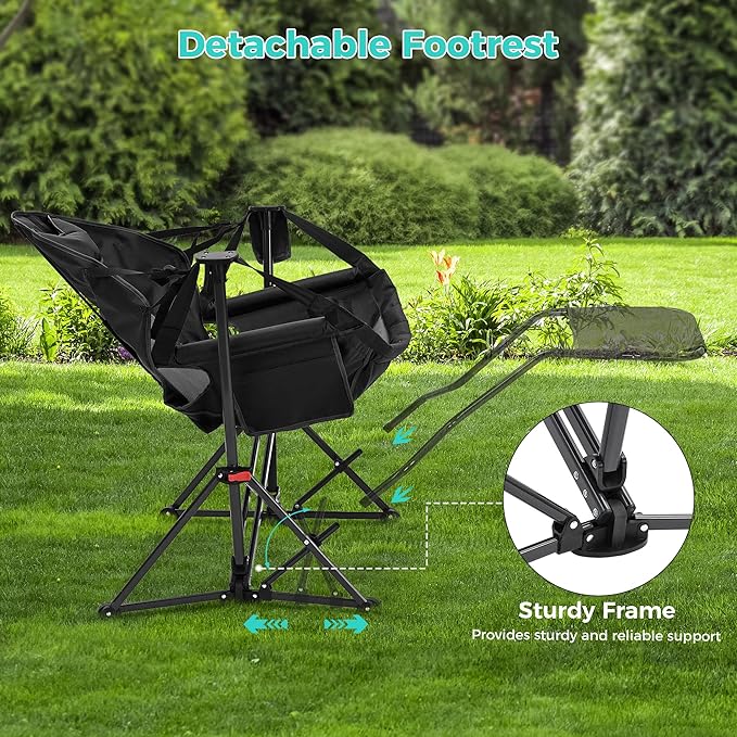 Ainfox Hammock Chair with Footrest, Oversized Swinging Portable Folding Camping Chairs for Adults Outside Swinging Camp with Cup Holder Pillow for Outdoor Patio Lawn Black