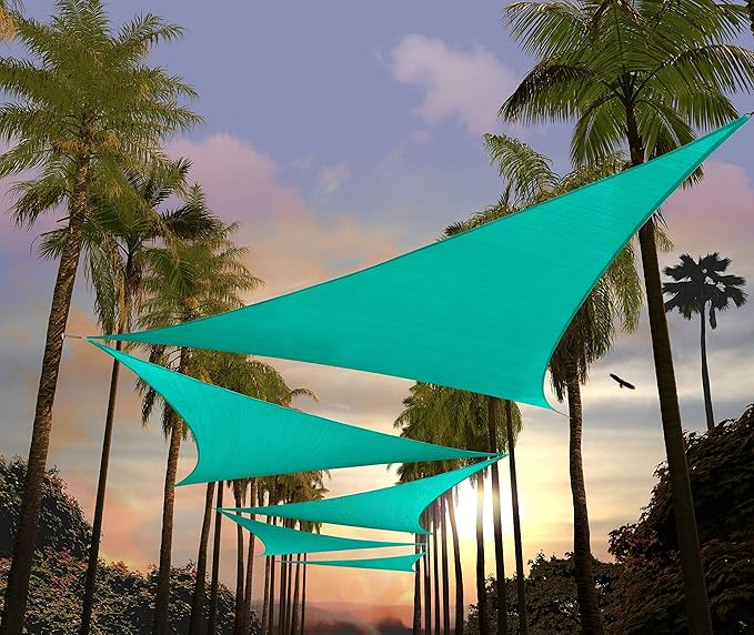 Amgo Custom Size 25' x 25' x 25' Turquoise Triangle Sun Shade Sail UPF50+ AGTAPRT12, Order to Make Canopy Awning, 95% UV Blockage, Water & Air Permeable, Commercial Standard (We Customize)