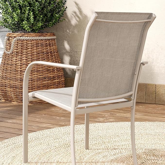 VICLLAX Patio Table and Chair Set of 8, All Weather Metal Round Outdoor Dining Furniture Set-53 Round Outdoor Table and Chairs, Sandshell Tabletop