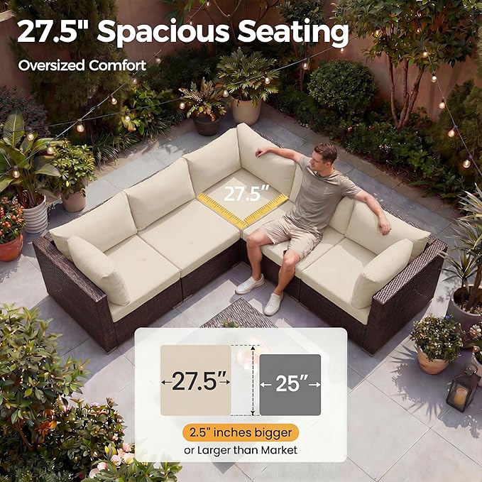 NICESOUL 9 Piece Modern Extra-Large Outdoor Patio Sectionals with Fire Pit Table Natural Gas & Propane, 29.3'' High Back Comfortable Conversations for Outside, Deep Seating Modular Sofa Couches, Tan