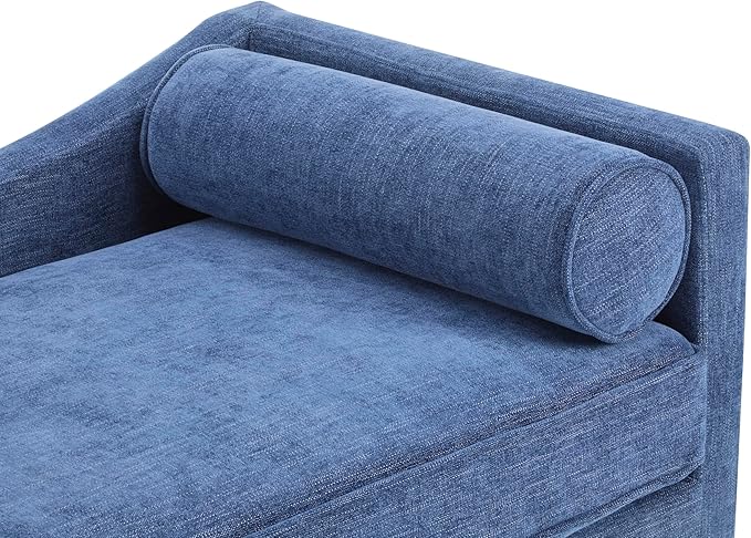 Christopher Knight Home Cagle Upholstered Loveseat Sofa with Splayed Legs, Birch Wood Frame Lounge Chair, Living Room Chaise Lounge Chair Indoor, Soft Lounge Sofa with Rolled Accent Pillow, Navy Blue