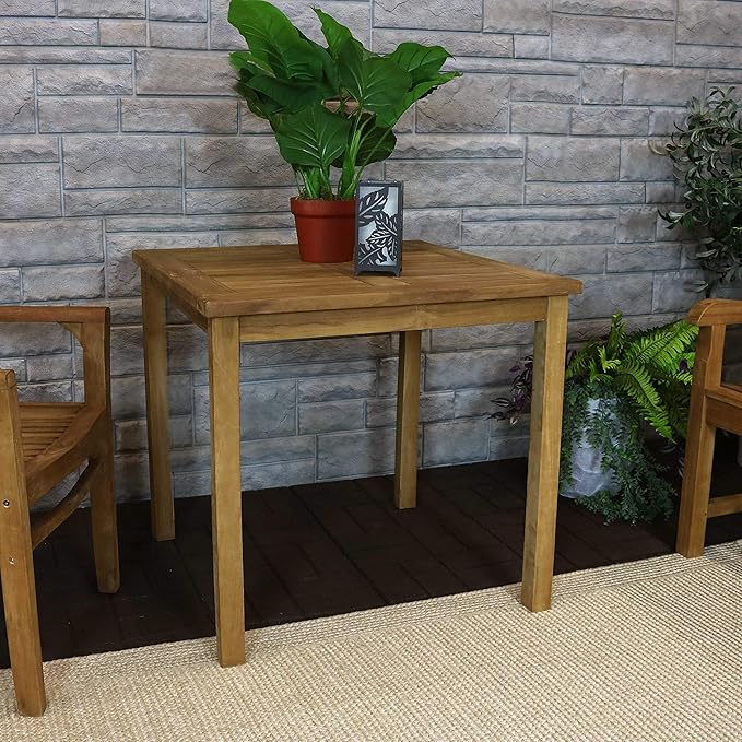 Sunnydaze Solid Teak Wood Outdoor Dining Table - Wooden Patio Table - Square - 32 Inches Long - Natural Brown Wood Stain Finish