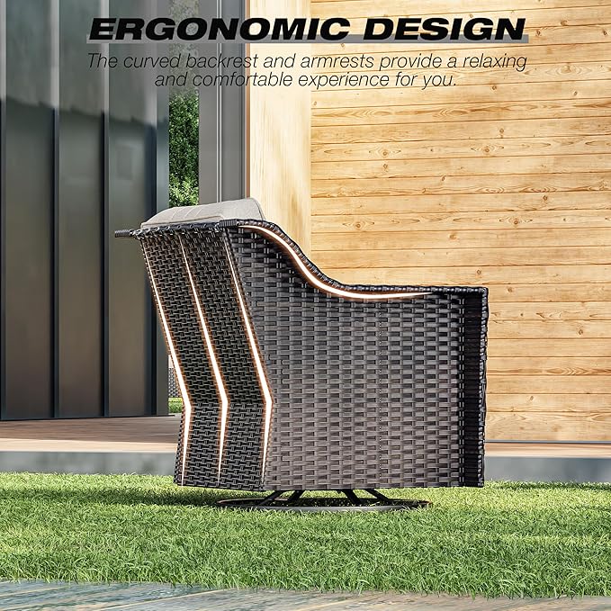 Joyside Wicker Patio Furniture Sets, 7 Pieces Upgraded Large Size Outdoor Furniture with Swivel Rocking Patio Chairs, Two 3-Seat Sofa, Outdoor Ottoman, Thick Cushions, Wide Armrest, Beige