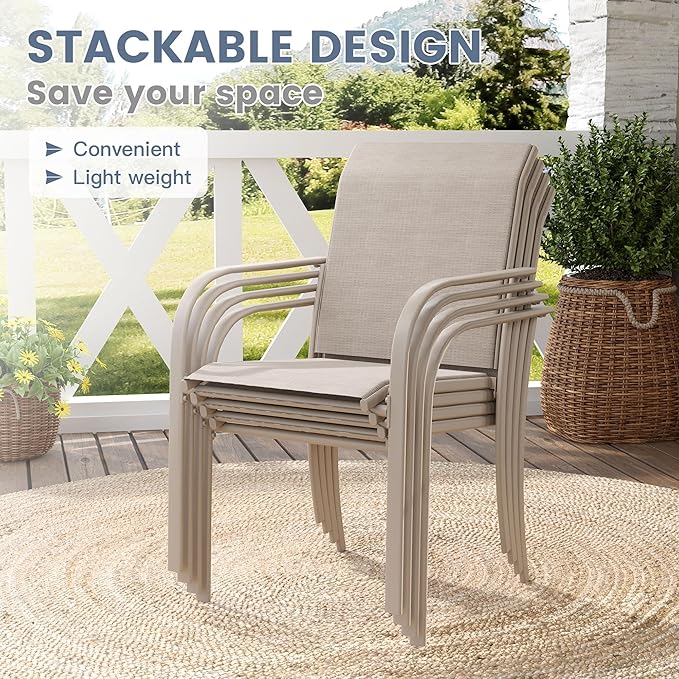 VICLLAX Patio Table and Chair Set of 4, All Weather Metal Round Outdoor Dining Furniture Set-40.6" Round Outdoor Table and Chairs, Sandshell Tabletop