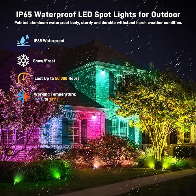 Halloween Christmas Outdoor Spotlights,12W RGBW Colors Changing Landscape Spotlight with Remote Control, IP65 Waterproof 110V Plug in LED Spotlight Outdoor for Yard Garden House (4Pack)
