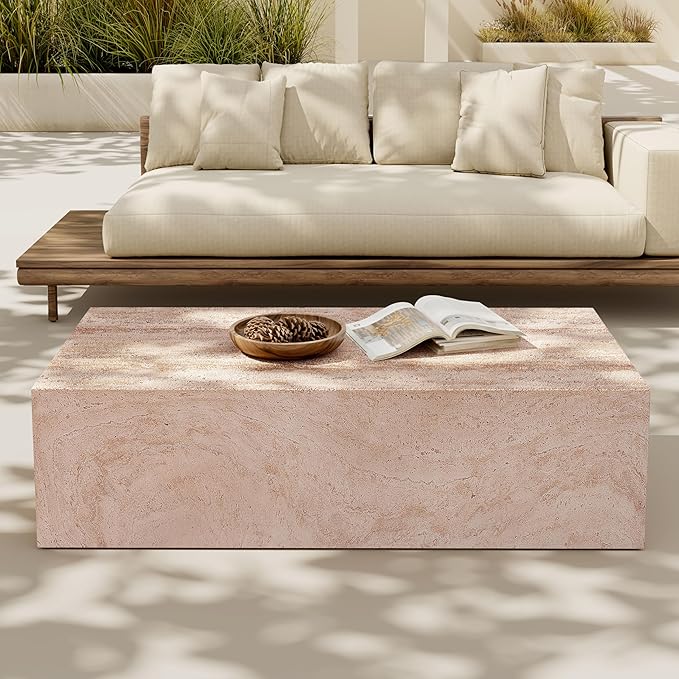Christopher Knight Home Jorine 43.5" Outdoor Rectangular Coffee Table, Lightweight Concrete Coffee Table, Natural Texture Side Footstool, Spacious Tabletop Display, No Assembly Required, Natural