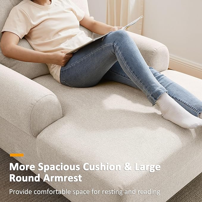 Modern Chaise Lounge Chair with Adjustable Backrest, Upholstered Indoor Leisure Sofa Recliner, Oversized Accent Chair Deep Seat Reading Armchair for Living Room, Bedroom, Office, Smoke White