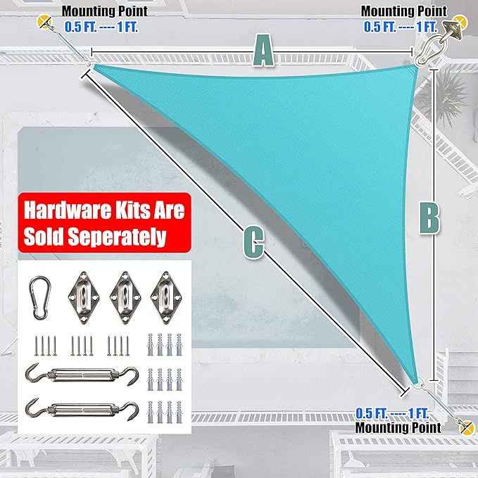 Amgo Custom Size 16' x 18' x 24.1' Turquoise Triangle Sun Shade Sail Order to Make Canopy Awning UPF50+ AGSLT, 95% UV Blockage, Water & Air Permeable, 200GSM Commercial Standard (We Customize)