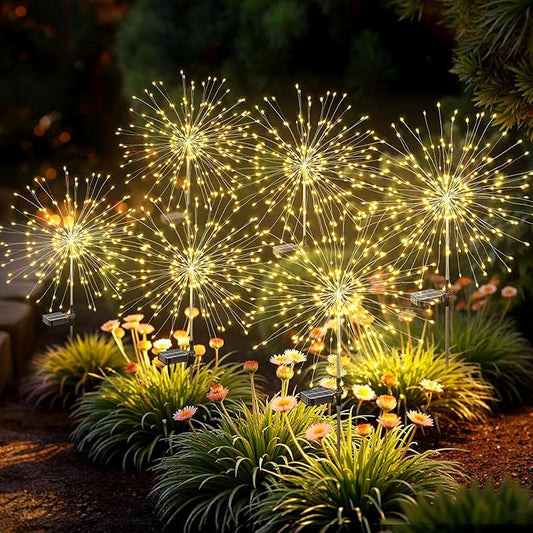 Solar Lights Outdoor, 120LED 6 Pack Fairy Garden Lights Decor for Outside Fireworks Lights Solar Powered for Yard, Patio, Pathway, Walkway, Balcony, Warm White