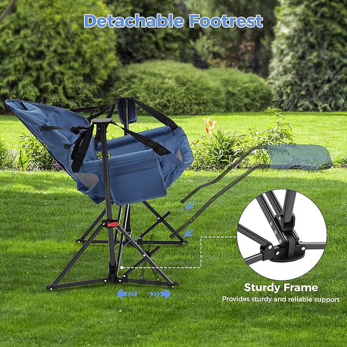 Ainfox Hammock Chair with Footrest, Oversized Swinging Portable Folding Camping Chairs for Adults Outside Swinging Camp with Cup Holder Pillow for Outdoor Patio Lawn Dark Blue
