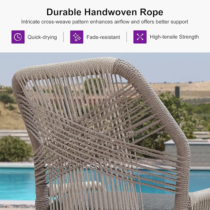 PURPLE LEAF Patio Bar Stool Bar Height Set of 4 Outdoor Rattan Chairs with Back Modern Aluminum Woven Barstools for Garden Indoor Kitchen Gray
