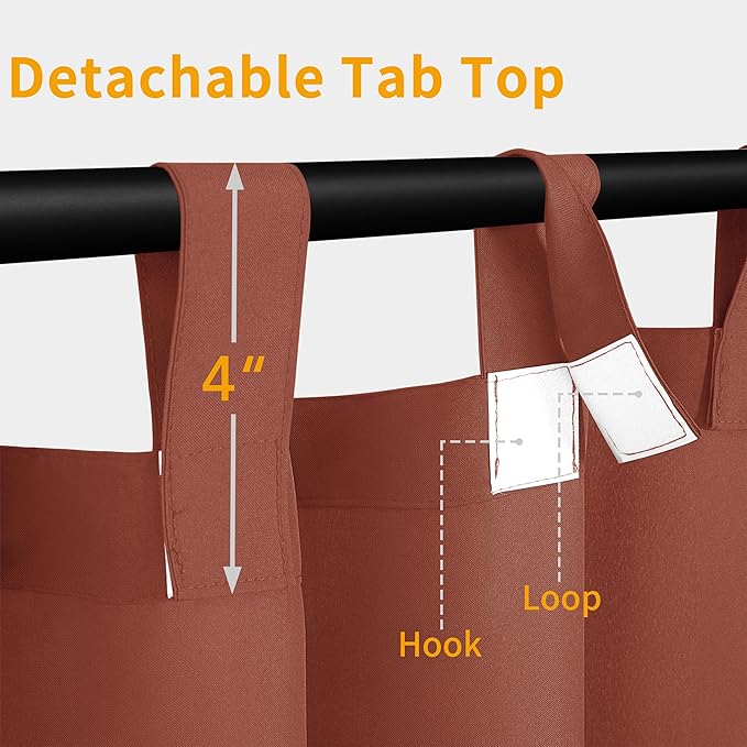 Easy-Going Outdoor Patio Curtains Detachable Tab Top Windproof Weatherproof Curtain for Cabana, Porch, Pergola and Gazebo, Tab Bottom Drape, 2 Panels, 110W x 108L inch, Terra Red
