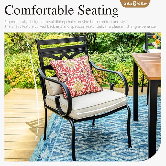 Sophia and William Outdoor Patio Dining Set for 4, Outdoor Table and Chairs, Removable Seat Cushions, Black 37" Patio Dining Table