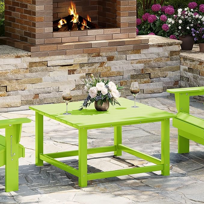 WestinTrends Malibu Low Outdoor HDPE Square Patio Coffee Table, Lime