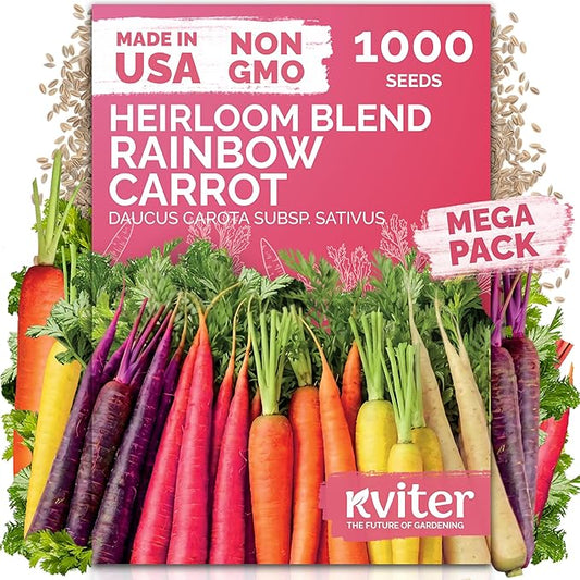 KVITER 1,000 Rainbow Carrot Seeds (Daucus Carota) - Baby Carrots Mix, Sweet & Tender Taste - Heirloom & Organic Carrots Seeds for Planting in Vegetable Garden, Raised Beds & Containers