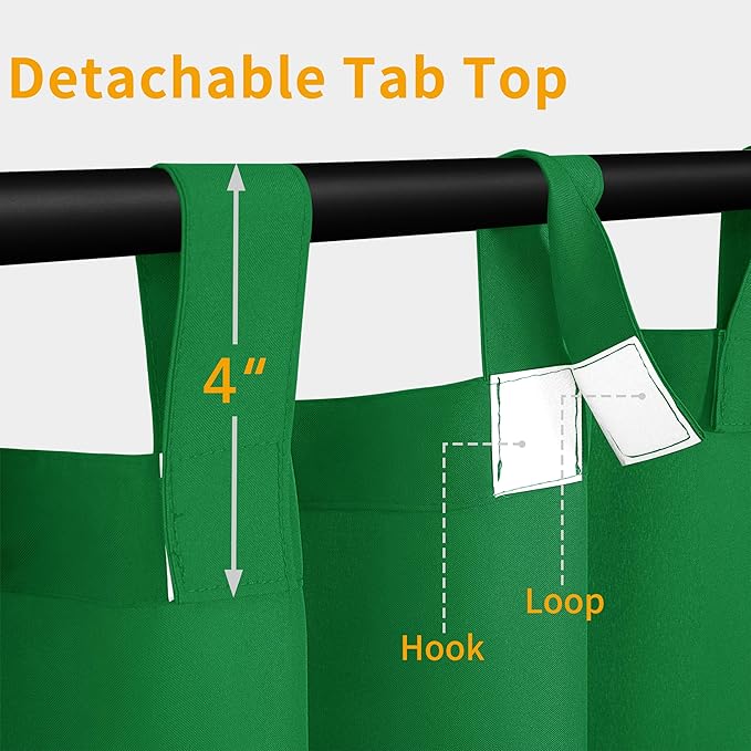 Easy-Going Outdoor Patio Curtains Detachable Tab Top Windproof Weatherproof Curtain for Cabana, Porch, Pergola and Gazebo, Tab Bottom Drape, 2 Panels, 110W x 84L inch, Green