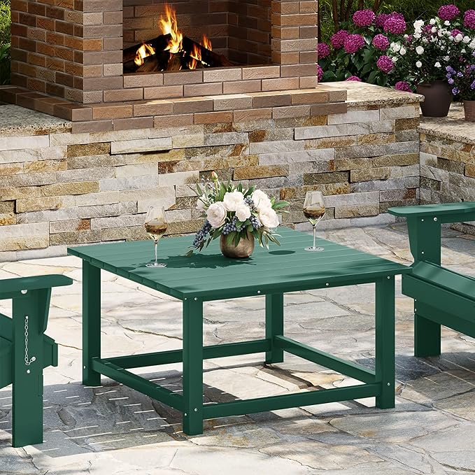 WestinTrends Malibu Low Outdoor HDPE Square Patio Coffee Table, Dark Green