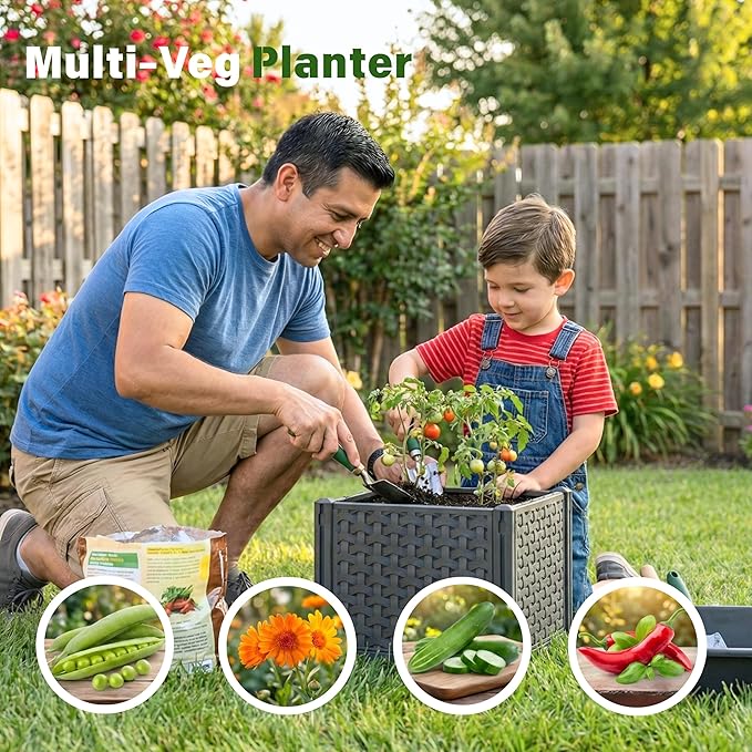 Raised Garden Bed with Tomato Planter Cage, Trellis Planter Boxes for Outdoor Patio Greenhouse Gardening Climbing Vegetables