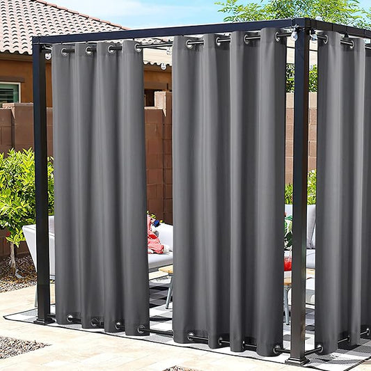 NICETOWN Canvas Patio Curtains Outdoor Waterproof Set of 2, Windproof Thermal Insulated Stainless Steel Top and Bottom Grommet Outdoor Drapes Keep Rain Out for Gazebo/Playground, W55 x L95 Inch
