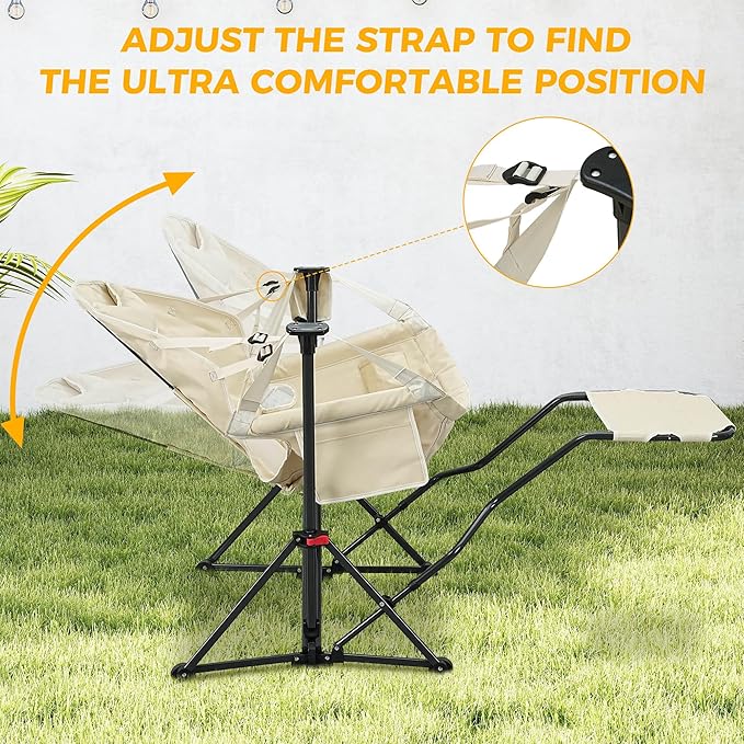 Ainfox Hammock Chair with Footrest, Oversized Swinging Portable Folding Camping Chairs for Adults Outside Swinging Camp with Cup Holder Pillow for Outdoor Patio Lawn Beige