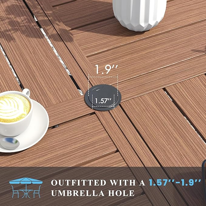 VICLLAX Patio Table and Chair Set of 4, All Weather Metal Round Outdoor Dining Furniture Set-40.6" Round Outdoor Table and Chairs, Walnut Wood Grain Tabletop