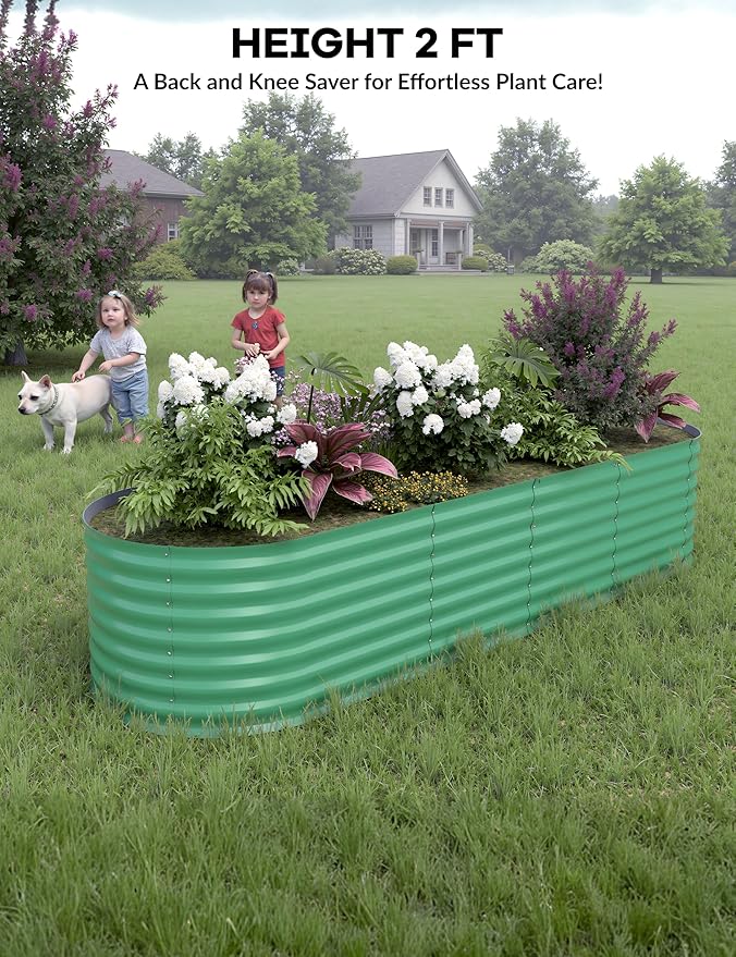 GarveeLife 2 Pcs Raised Garden Beds Outdoor 8x4x2 ft - Galvanized Steel Planter Box for Vegetables, Flowers, Rust-Resistant, Easy Assembly Raised Beds, Durable Planters for Outdoor Plants, Green