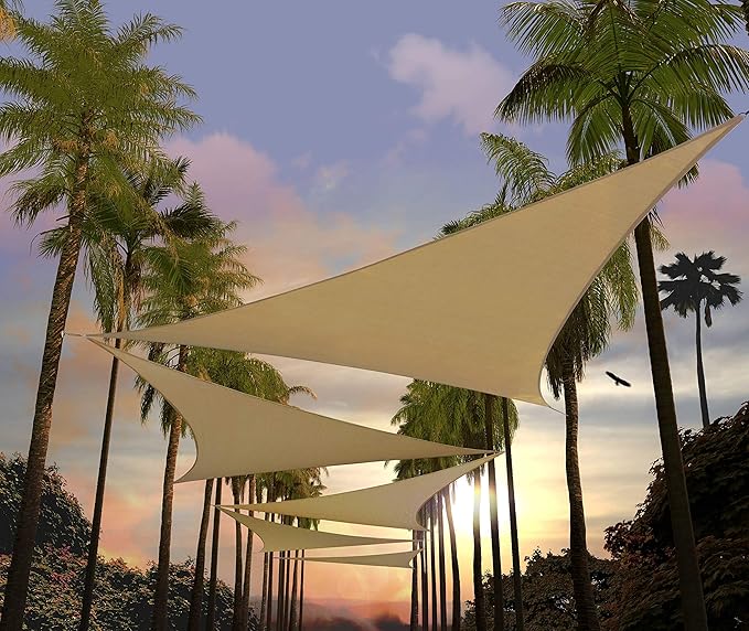 Amgo 22' x 22' x 22' Sand Beige Triangle Sun Shade Sail Outdoor Canopy Awning UPF50+ AGTAPRT12, 95% UV Blockage, Water & Air Permeable, Commercial Standard Heavy Duty (We Make Custom Size)