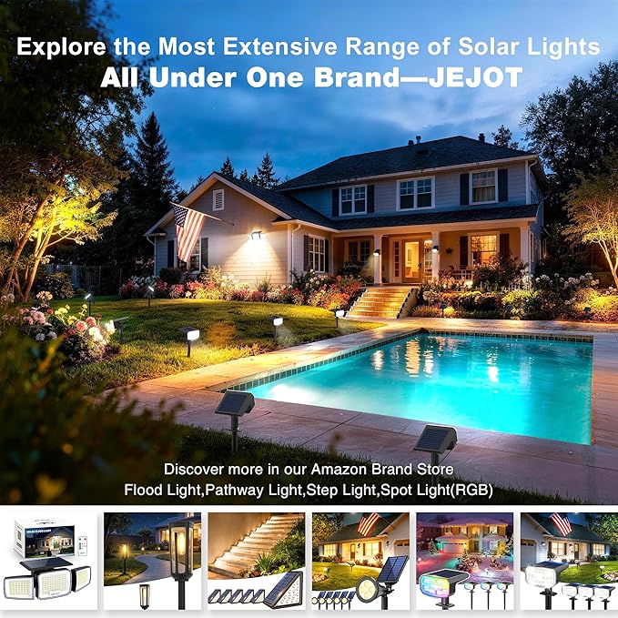 Solar Security Light Outdoor Super Bright LED, Motion Sensor Flood Light, 3 Heads 270° Wide Angle, Remote Control,IP65 Waterproof, 3 Modes (2 Packs)