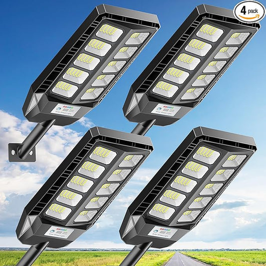 Solar Lights Outdoor, IP66 Waterproof Street Lights Outdoor, 6500K Dusk to Dawn Solar Security Flood Lights Motion Sensor with Remote Control for Yard, Entryway Garage, Porch 4 Pack