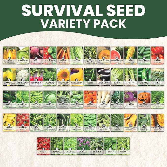 55 Vegetable Seed Packets | Survival Variety Pack | 2026 Season | Individually Packed Vegetables, Herbs and Fruits | Emergency Seed Vault for Doomsday Prepping | by Family Sown