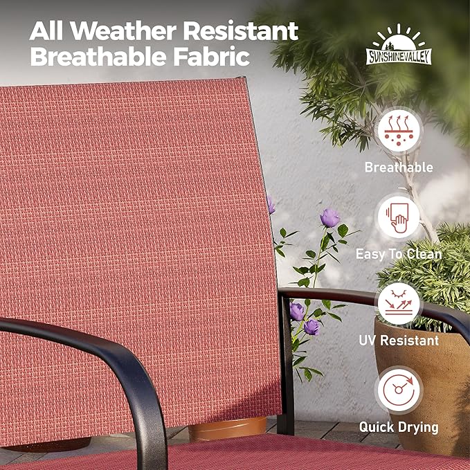 9 Piece Patio Dining Set for 8, Rectangular Extendable Dining Table, 8 Metal Red Chairs, Outdoor Table and Chairs Set for Lawn Backyard and Deck