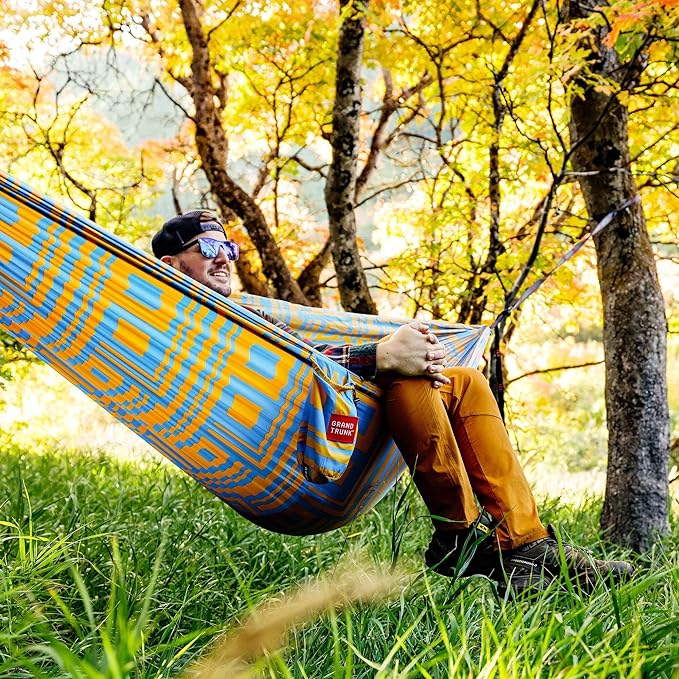 GRAND TRUNK TrunkTech Double Hammock | Ultra-Strong & Lightweight | 11 ft Hammock with Ripstop Nylon | 500 lb Capacity | Fast-Drying & Weather-Resistant | Big Fleur